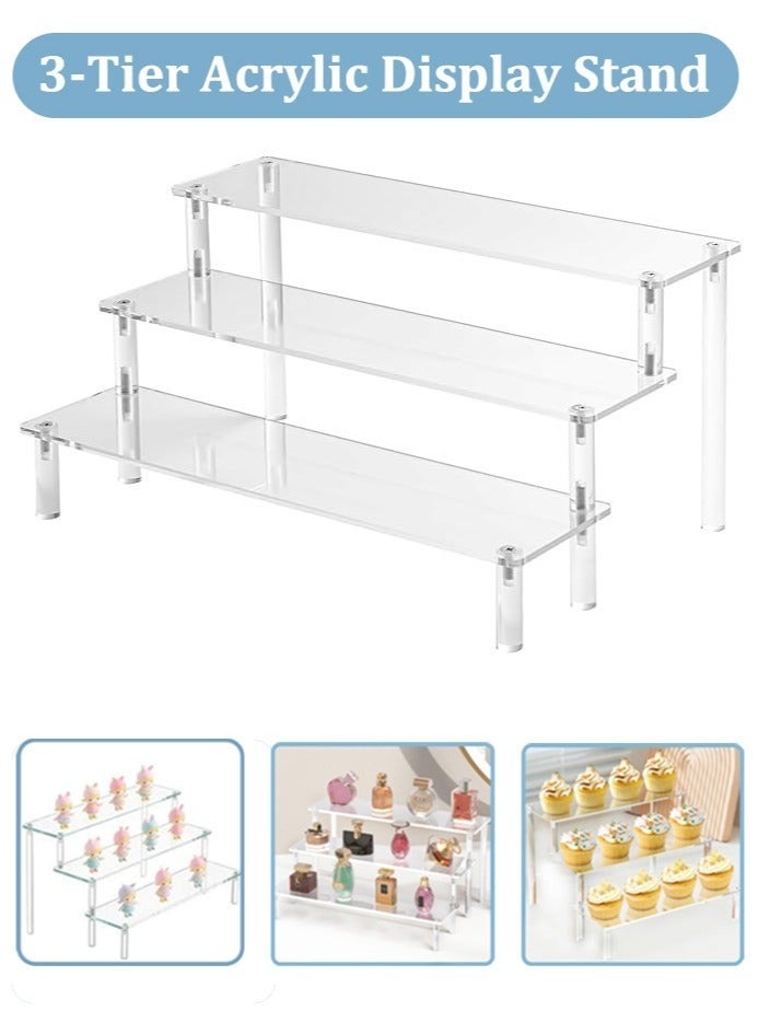 MEDOOSI Acrylic Display Riser, 3-Tier Acrylic Riser Display Shelf, Tiered Display Stand Small Risers Cabinet Countertops Table Decoration and Organizer, Party Dessert Shelves, Makeup Organizer, Crystal Stone Riser Stand for Decoration - Image 1